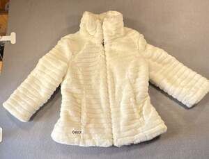 Guess White Grooved Faux Fur Zip Up Jacket with Leopard Lining Size S